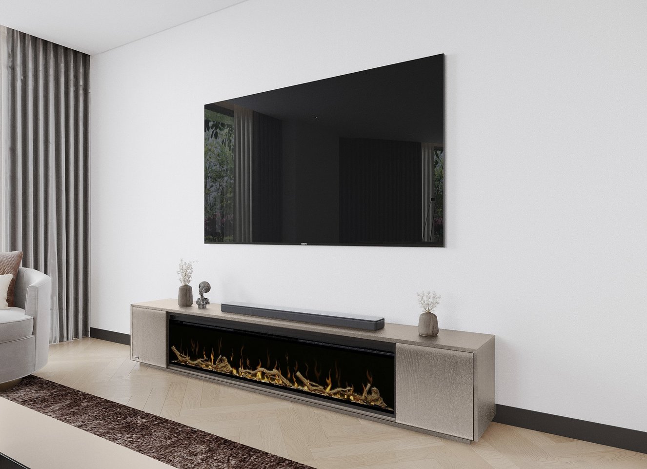 Johnson 2-Door Standing TV-Cabinet with-Fireplace 74-Inch-Oak